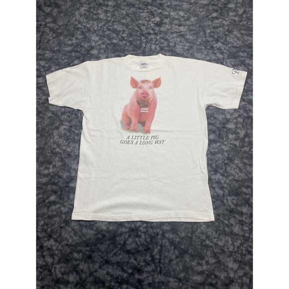 Vintage 1995 Babe the Pig Movie Promo T-Shirt Size L Little Pig Goes A Long Way